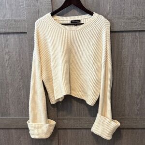 Banana Republic Off-White Ribbed Crew Neck Sweater Merino Wool & Cashmere